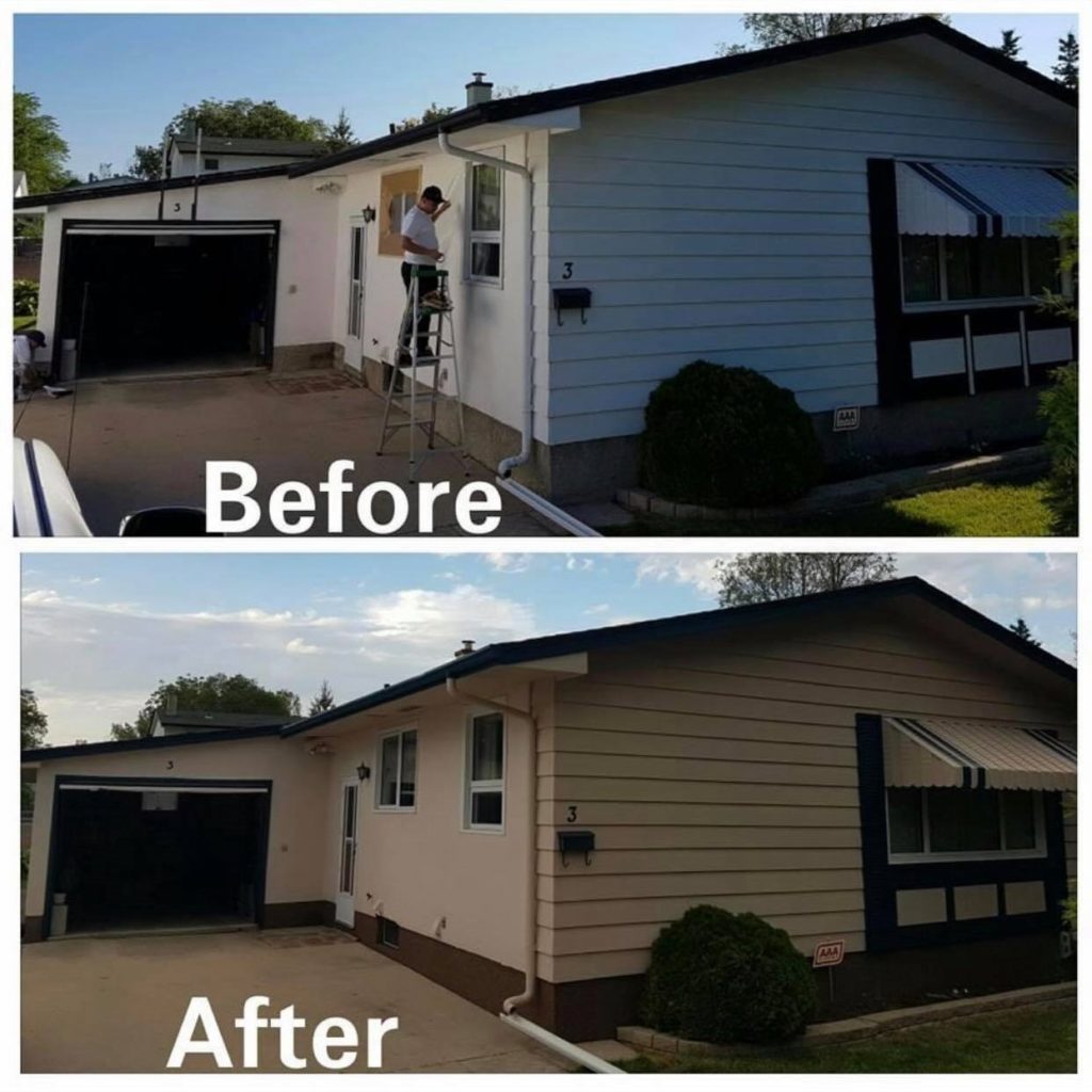 Before painting and after painting image of a house