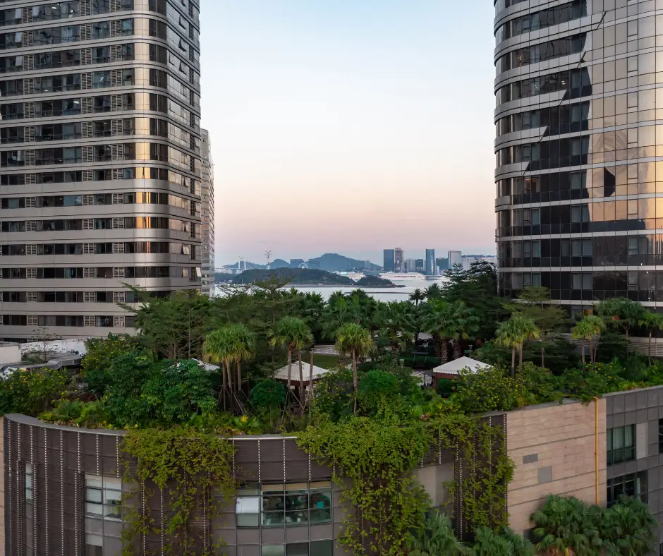 Green rooftop garden on Gateway Tower. Green roof is an example of innovative roof designs