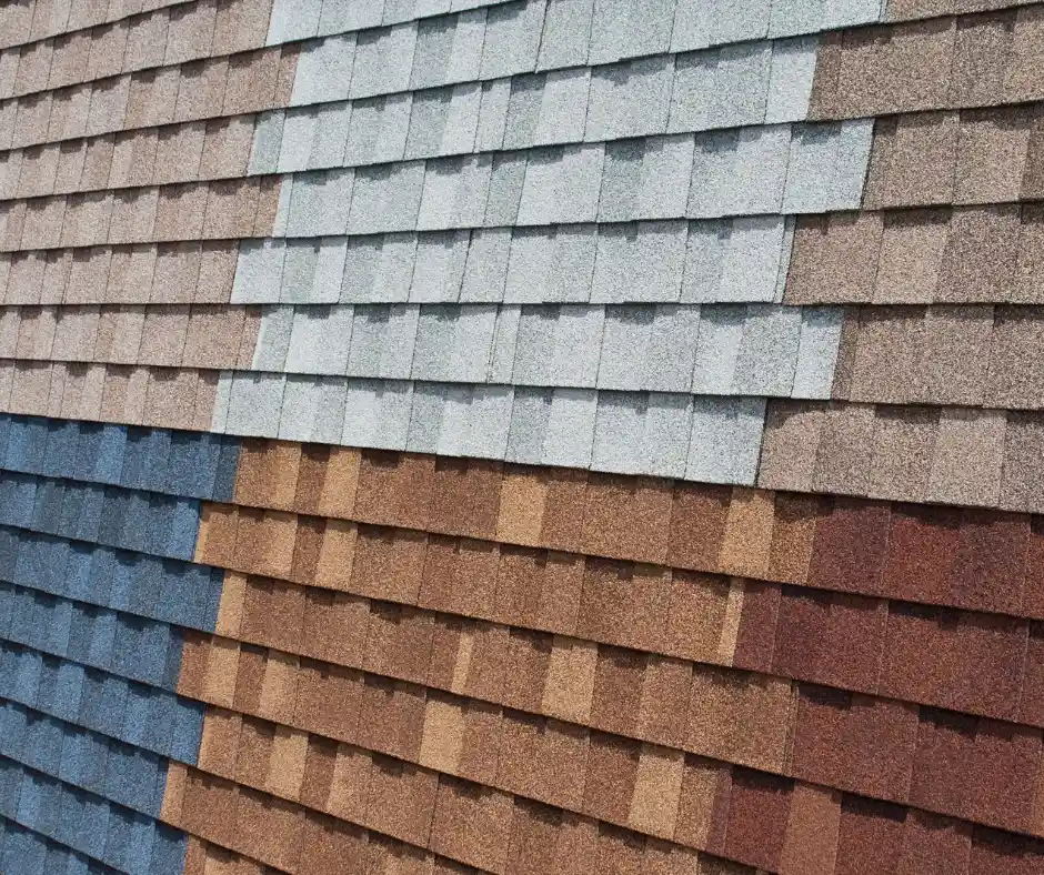 different asphalt shingle colors lined up