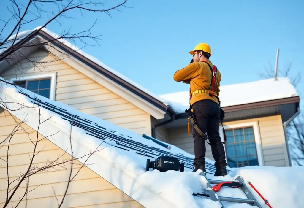 a roofing expert working on a roof ensuring roof safety tips are followed