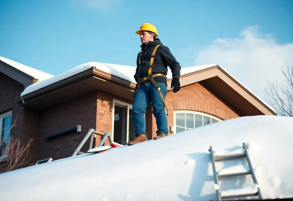 a roofer complete with the proper safety equipment
