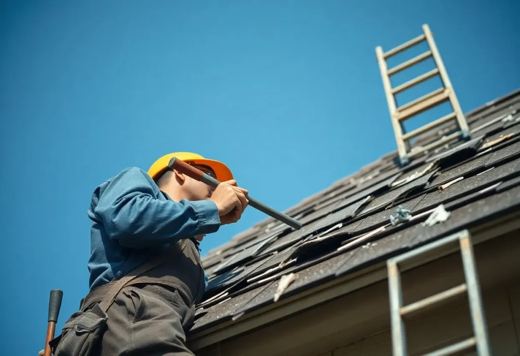 a winnipeg roofer fixing damaged shingles