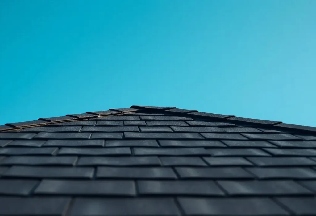 asphalt shingle roofs with a blue sky in the background