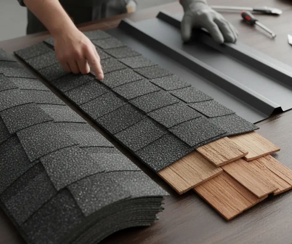 Different roofing materials on table