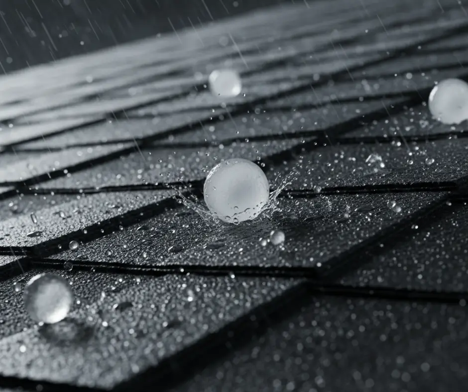 Hail hitting dark asphalt shingles