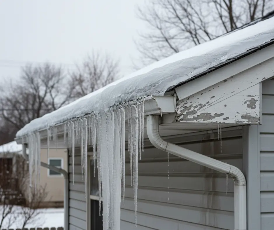 Icicles hanging from roof edge
