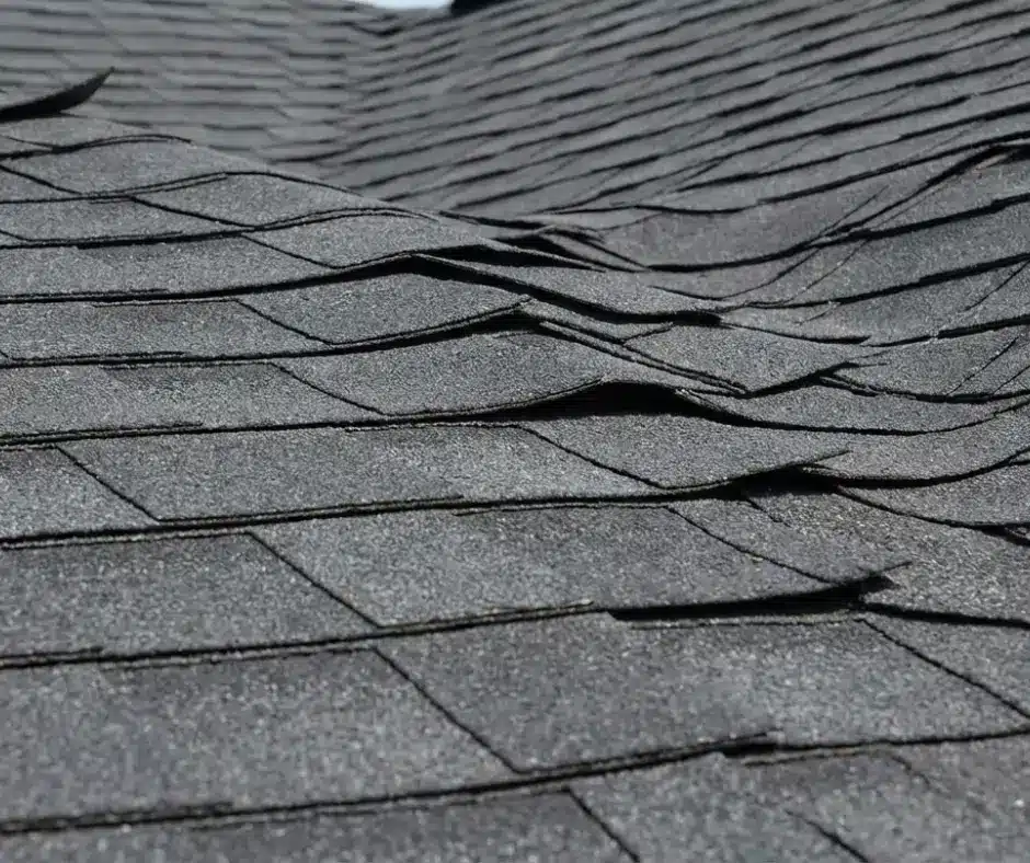 Wavy, improperly installed asphalt shingles. This can also cause shingles blistering